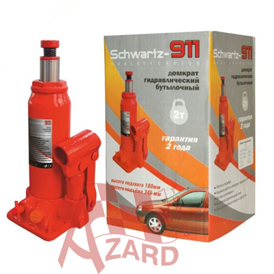 Домкрат бутылочный гидравлический SCHWARTZ-911 грузоподъемность 2 т., высота подъема от 180 мм., до 295 мм DOMK0004 