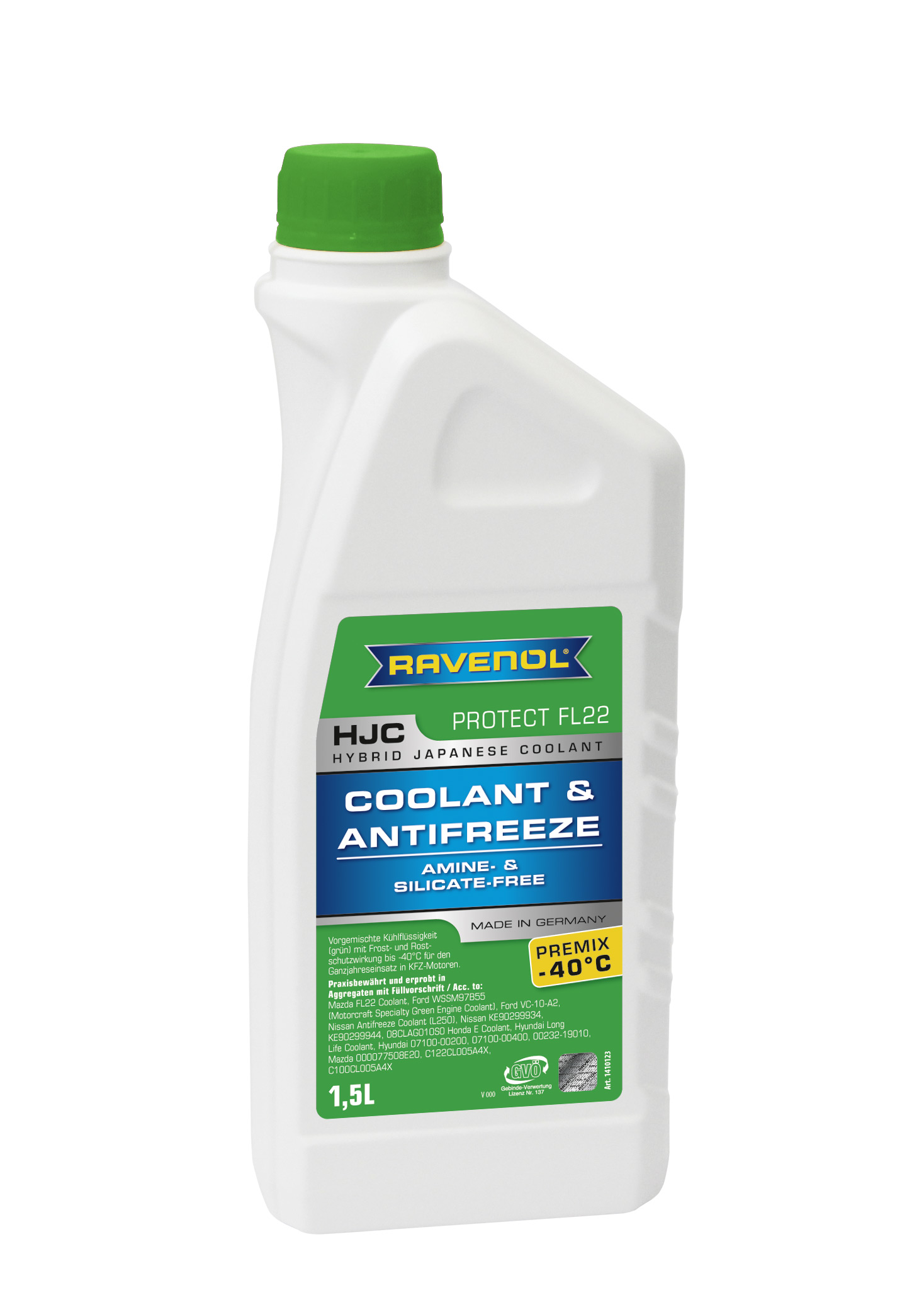 Антифриз готовый к прим. зеленый RAVENOL HJC Hybrid Japanese Coolant Premix -40°C (1,5л) 4014835755918