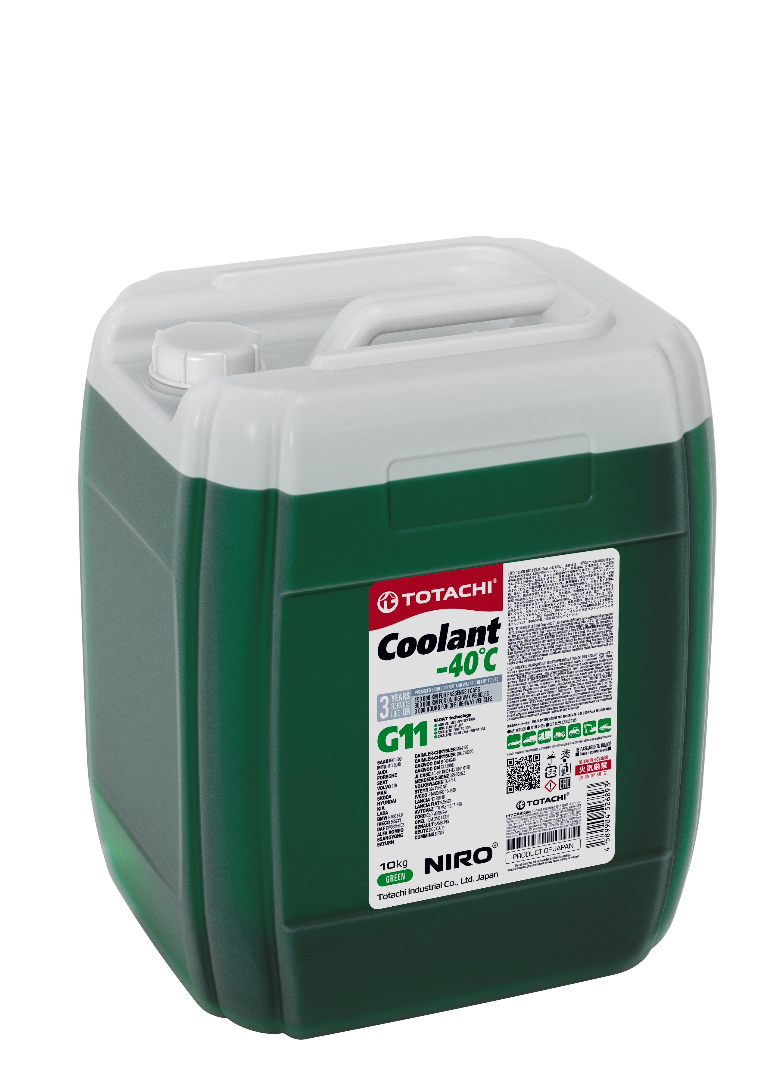 Антифриз TOTACHI NIRO Coolant Green -40C G11 10кг (4589904526893) 43210