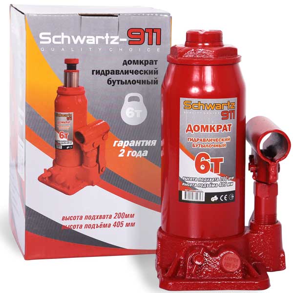 Домкрат бутылочный гидравлический SCHWARTZ-913 грузоподъемность 6 т., высота подъема от 200 мм., до 325 мм DOMK0006 