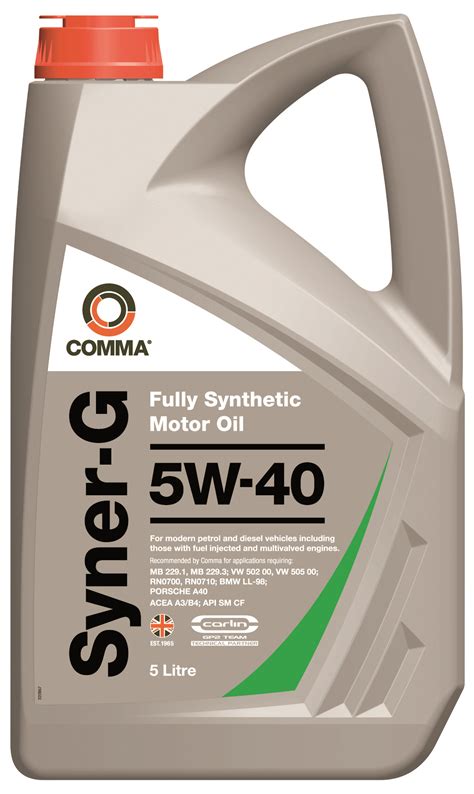 Масло моторное синтетическое COMMA Syner-G 5W-40 5л API SMCF; ACEA A3B4; SYN5L